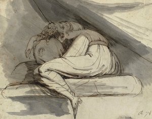 Nainen istuu, käpertynyt tekijältä Johann Heinrich Füssli